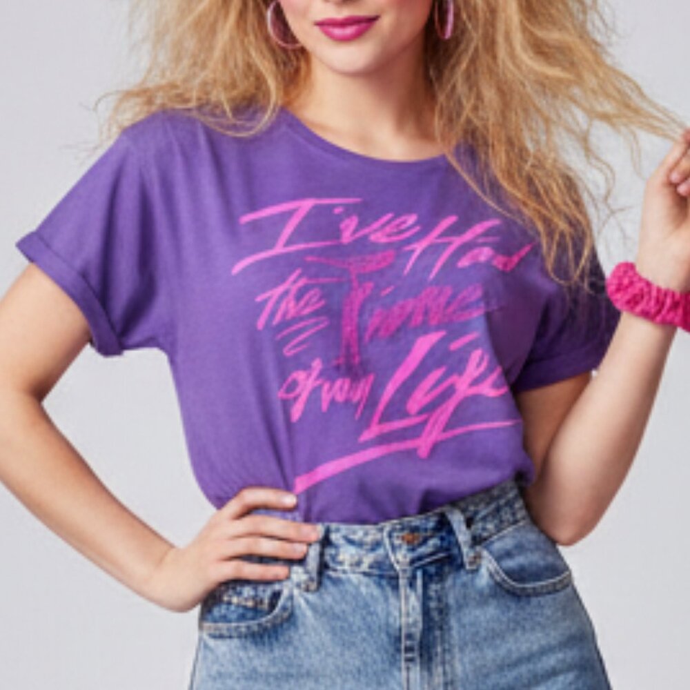 Dirty Dancing Lift Scene T-Shirt Medium Purple Retro 80s Glitter Graphic